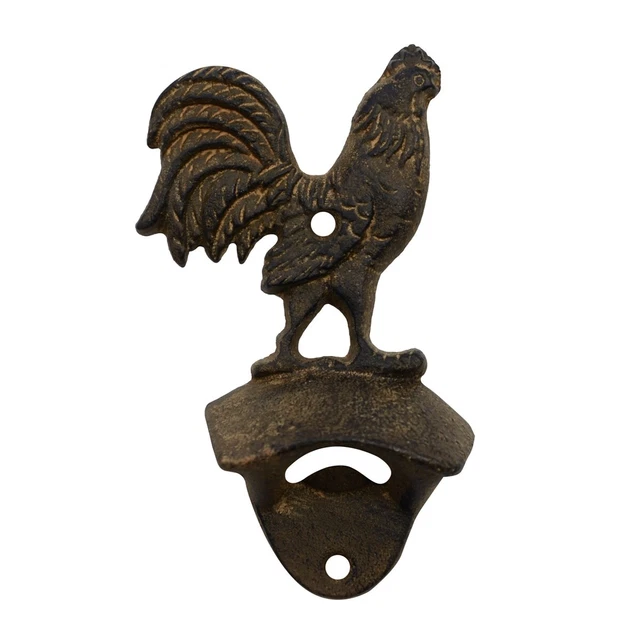 1 Metal Rooster Wall Mount Beer/Soda Bottle Cap Opener Rustic Home Bar/Pub Decor
