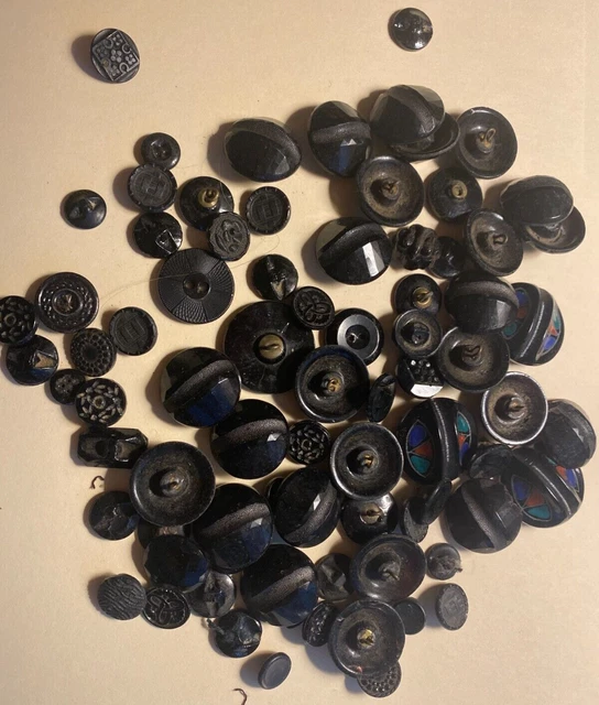 Antique/Vintage Black Glass Buttons - 80+ pcs
