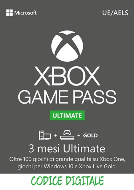 Xbox Game Pass Ultimate 3 mesi - Codice Microsoft Xbox One Xbox 360 Win10(EU-IT)