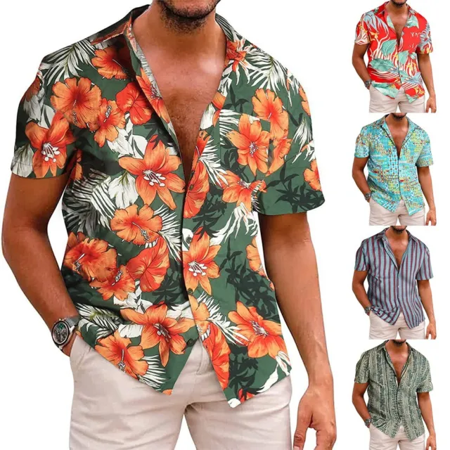 Camicia uomo alla moda maniche corte con stampa hawaiana per moda estiva