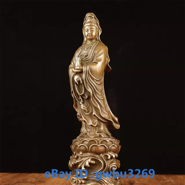 Chinese Fengshui Old Copper Bronze Goddess Guan-yin Buddha Carved Statues 23827