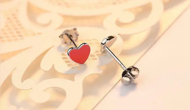 Fashion Silver SP Red Heart Tiny Stud Earring