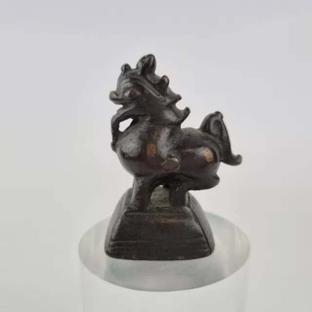 Antique Burmese Bronze Opium Weight Mythical Beast 160g 5cm High #5