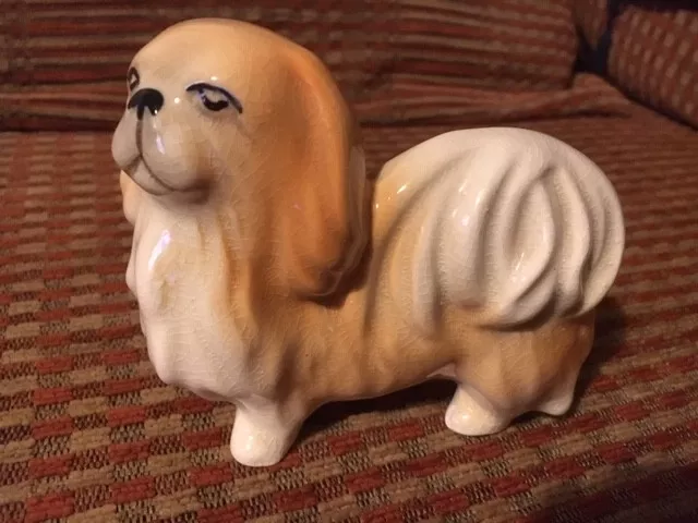 Vintage Pottery Pekingese Dog Figurine