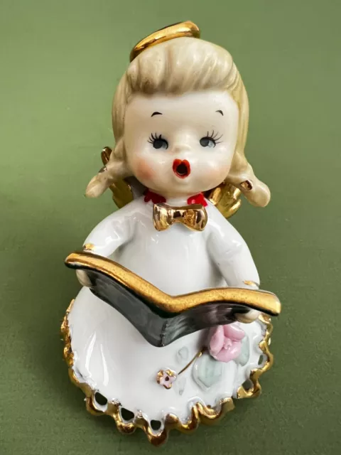 Vintage Geo Z Lefton Naughty Choir Angel w Hiding Puppy Christmas Figurine
