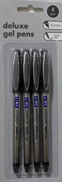 4 x DELUXE SAFRON LINC MAX  BLACK QUALITY GEL  PENS Medium 0.7MM