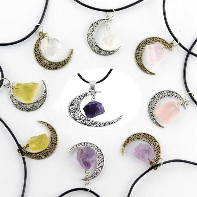 Necklace Moon Gemstone Natural Quartz Chakra Jewelry Crystal Pendant Healing