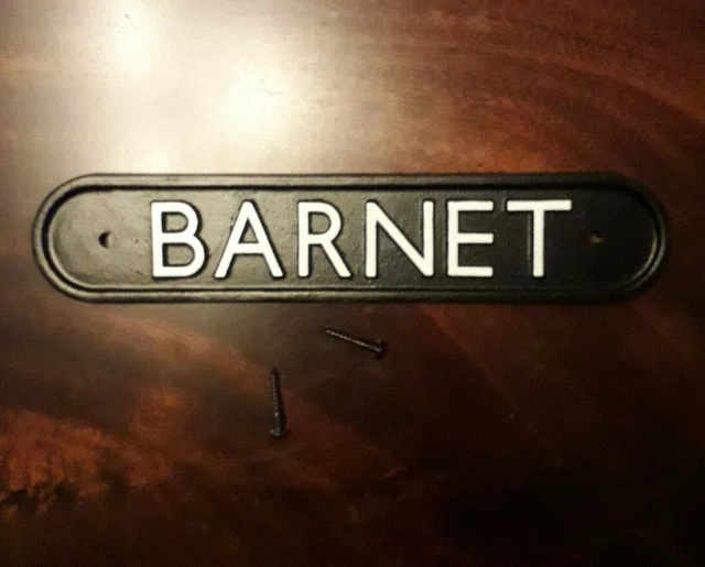 CAST ALLOY BARNET Sign Railway Station Style Steam Train Railwayana £9. ...