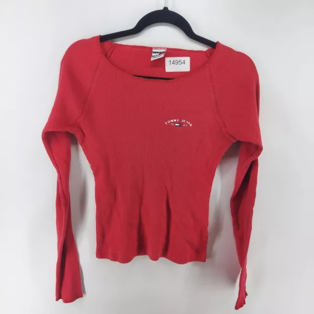 Tommy Hilfiger girls sweater shirt size large Red knit long sleeve wide neck