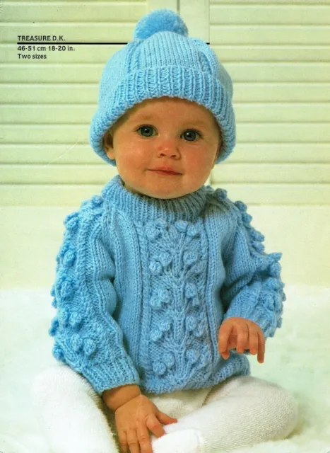 Knitting pattern, DK, Baby sweater, jumper, pullover, hat, bonnet,  boy / girl.