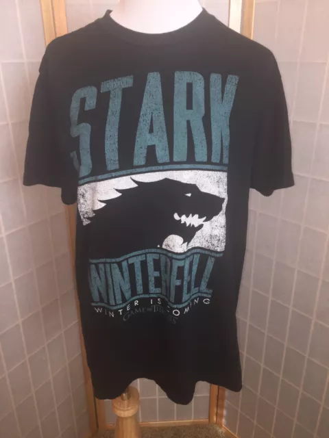 GOT Stark Winterfell Winter Is Coming Black Green Crew Neck T-Shirt Size Large