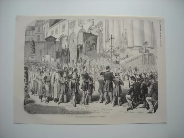 1873 Engraving. The Procession Of The Fete-Dieu To Val-De-Grace.