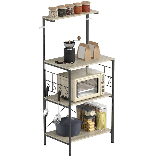 HOMCOM Scaffale Cucina A 7 Ripiani In Metallo E Legno - Stile Industriale, Bianco, 90x40x95 Cm - Foto 4