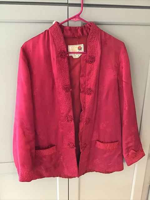Vintage Peony Brand. Rayon  Cardigan Asian Kimono Jacket Red Quilted Large