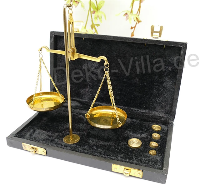 Feinwaage Balkenwaage Apothekerwaage Messing Holzkasten Gewichte Alchemie NEU