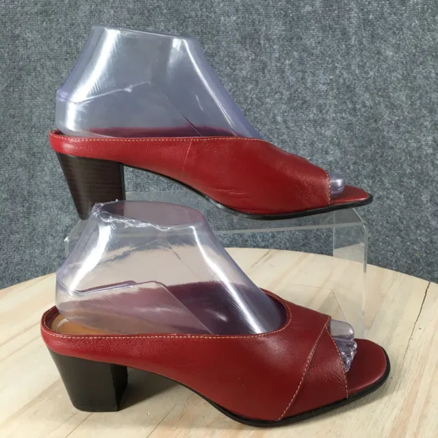 Liz Claiborne Sandals Womens 7.5 M Twinkle 2 Slip On Peep Toe Mule Red Leather
