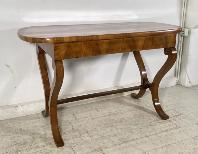 Antico Tavolo Scrittoio Ovale Legno Noce 1800 Scrivania Biedermeier Table Epoca