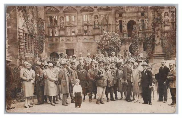 Heidelberg 1929 - Reisegruppe im Schlosshof Autobrille Lederkleidung - Foto
