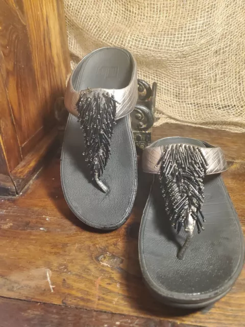 FitFlop Women's Silver Rumba Beaded Toe-Post Sandals, Size 8