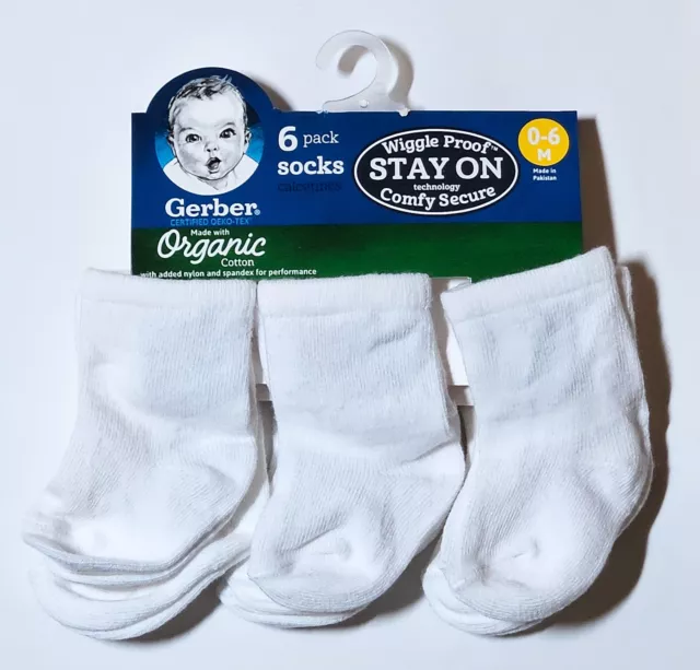 Gerber Organic 6 Pack Wiggle Proof Stay On Socks