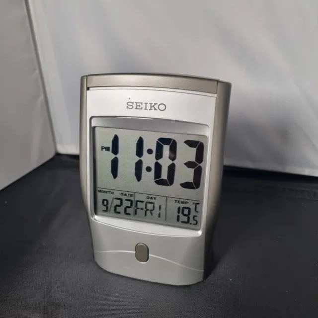 Vintage Seiko Travel Alarm LCD Clock QHL017S With Calendar Thermometer
