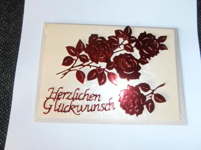 Neu Grußkarte mit Rosen und Herzlichen Glückwunsch Handarbeit