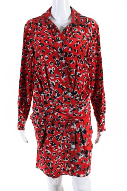 Thakoon Womens Red Animal Print V-Neck Long Sleeve Shift Dress Size M