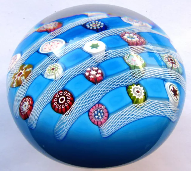 Großer Saint Louis Paperweight Millefiori rubans sur fond bleu 1972 Limited Edi 3