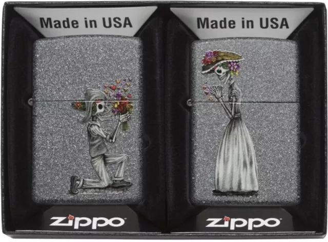 New ZIPPO Lighter Day Of The Dead Twin Set TRUE LOVE IRON STONE COUPLE /Boxed