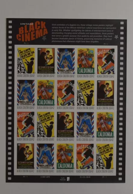 US SCOTT 4336 - 4340a PANE OF 20 VINTAGE BLACK CINEMA 42 CENT FACE MNH