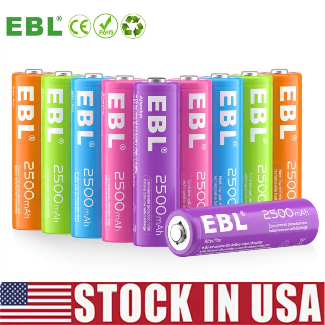 EBL AAA Rechargeable Battery 1100mAh 2500mAh 5 Colors Ni-MH AA Batteries Lot