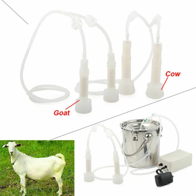 5L Dual Heads Electric Milking Machine Steel Vacuum Pump Cow Goat Milker Plug