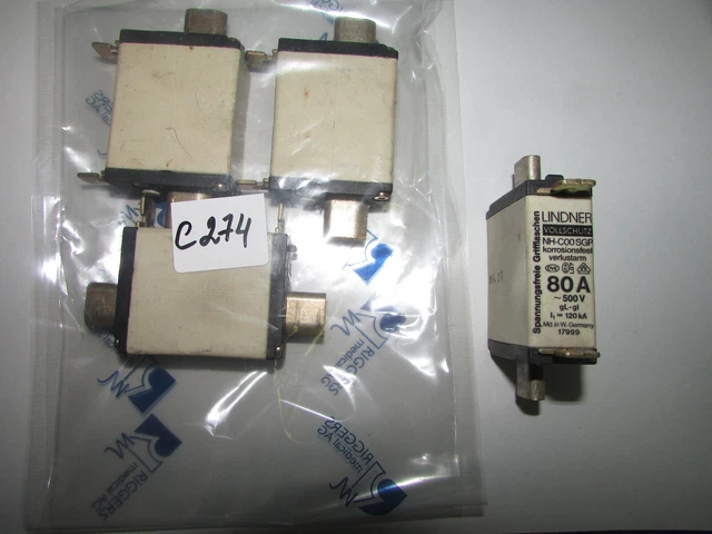 4 Stück LINDER Vollschutz NH-C00 SGP  80 A -500V gG/gL Ie=120kA  (C274)