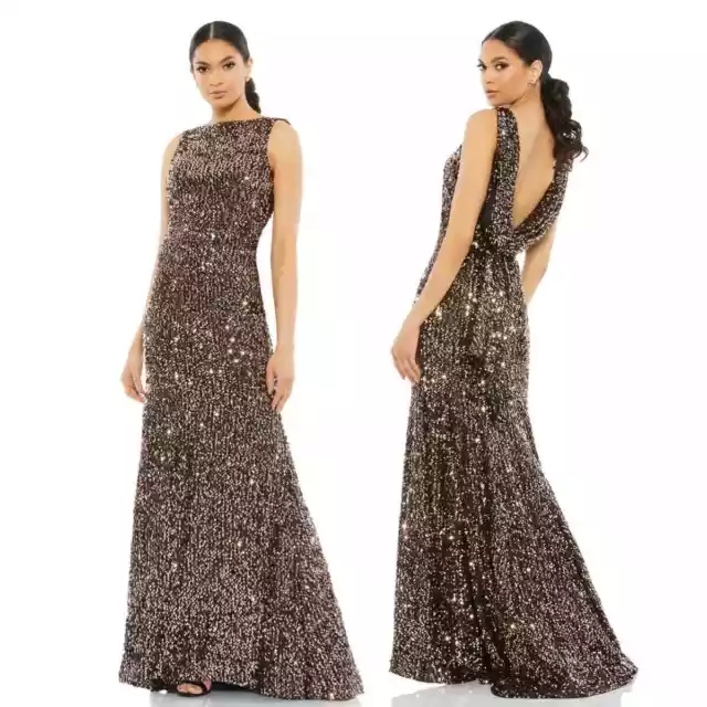 NWT Mac Duggal Cowl Back Boat Neck Sequined Evening Gown Style 26331  Size 8