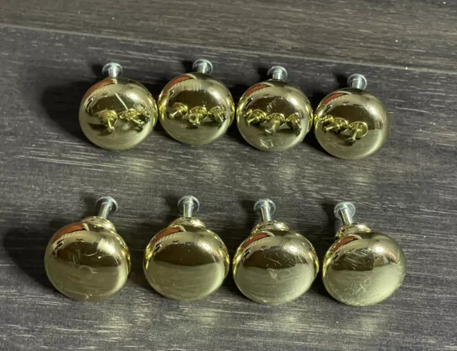 Vintage Lot Of 8 Round Brass Cabinet Knobs Drawer Pulls & Hardware Home Decor