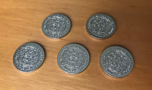 Set Di 5 Monete In Metallo / Set Of 5 Metal Coins Argento Inghilterra Medievale