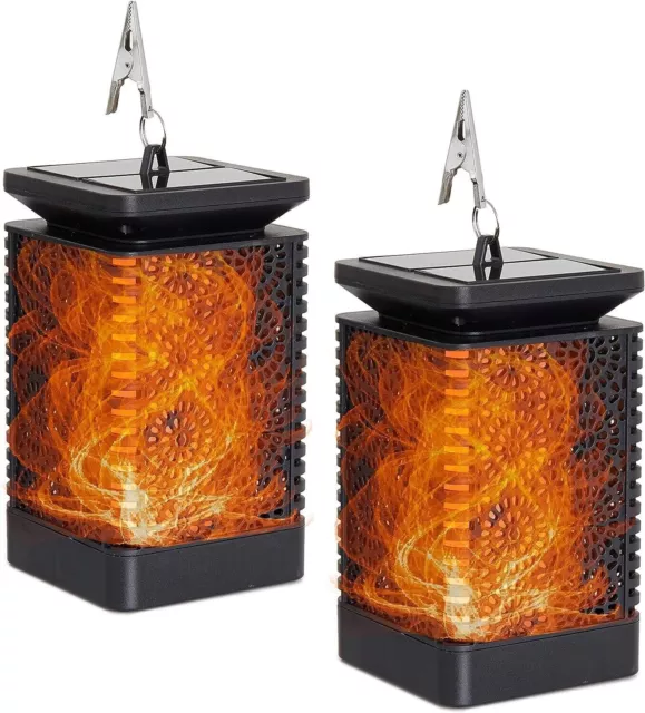 Flickering Flame  Solar Outdoor Hanging Lanterns  X2