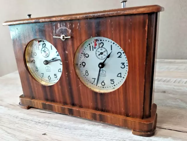 Vintage wooden Chess clock Tournament USSR 1950s Soviet Russian Clock SERVICED