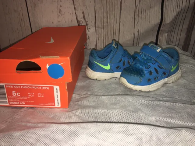 Nike Fusion ST 2 Toddler Shoes Size 5C Hook And Loop Blue Sneakers