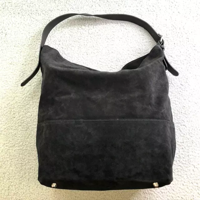 Barneys New York Hobo Shoulder Handbag Purse Womens Large Black Suede Leather