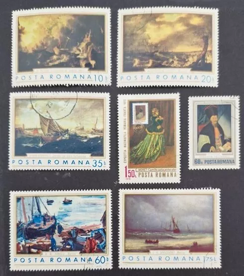 Romania art stamps x7. (s459)