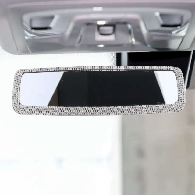 Bling Diamond Crystal Shiny Rhinestone Car Rearview Mirror Cover For Women