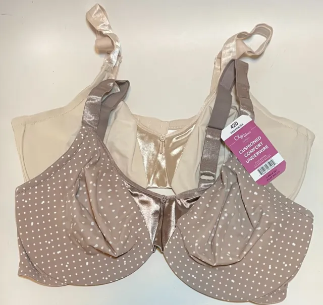 OLGA 2 PACK Bras Size 42D Underwire Gentle Lift Soft 2-Ply Cups
