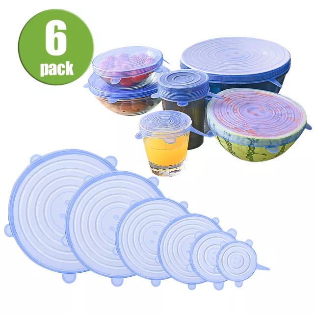 6/12 Pcs Reusable Silicone Stretch Food Bowl Wraps Storage Lids Cover FDA LFGB