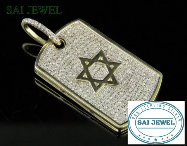 2.00Ct Simulated Diamond Star Of David Dog Tag Gift Pendant 14k Yellow Gold Over