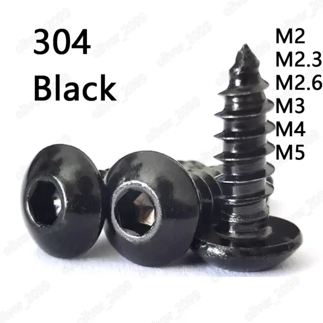 Black 304 Stainless Steel Hex Socket Button Head Self Tapping Screws M2 M3 M4 M5