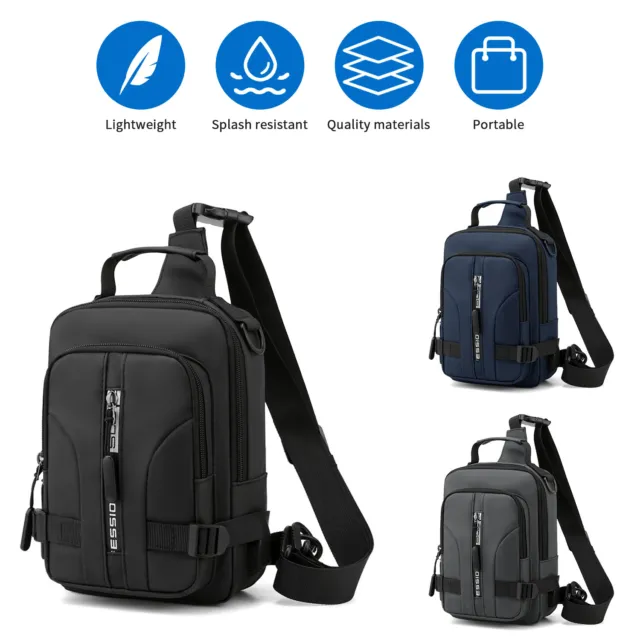 Men's Sling Backpack Waterproof Anti-theft Shoulder Crossbody Chest Bag USB Port 3