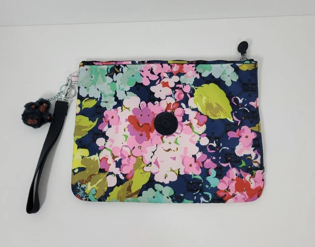 Kipling Creativity Large Floral Pouch Wristlet Cosmetic Bag