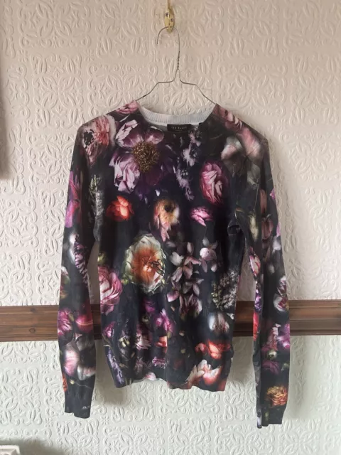 Ted Baker Black Muted Floral Thin Jumper Size 1 Size UK 8