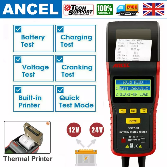 Truck/Motorbike/Car Battery Tester 12/24V 100-2000CCA Battery Analyzer w/Printer